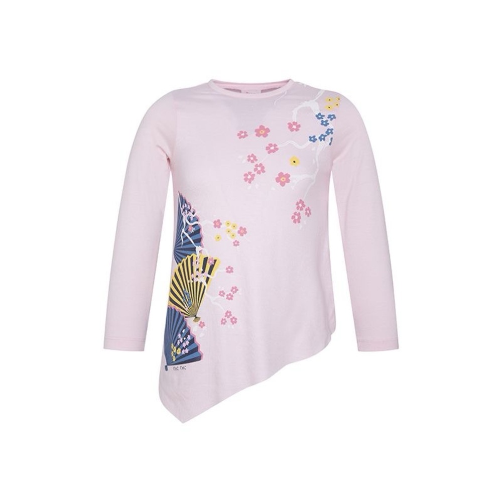 Pink Long Sleeve Tee with Asymmetrical Hem